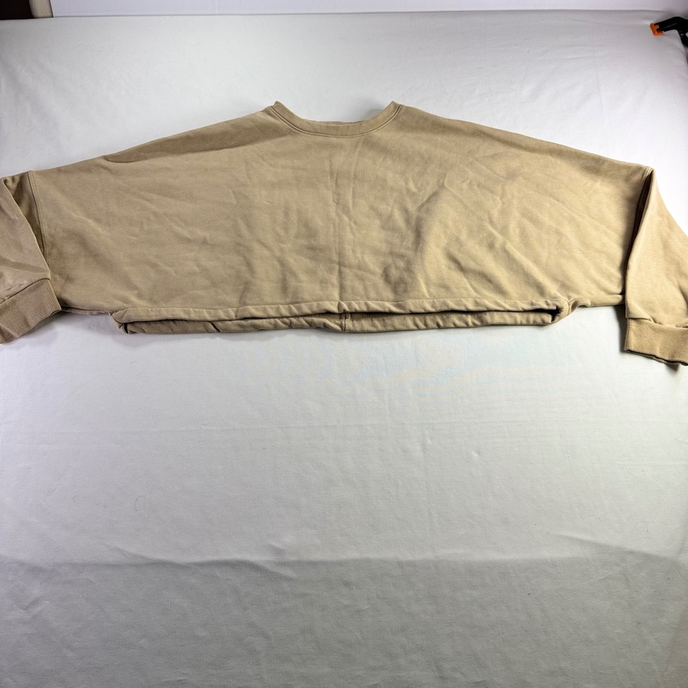 Kimberly C Women Tan Cropped Oversized Sweatshirt Size M Crew Neck Pullover